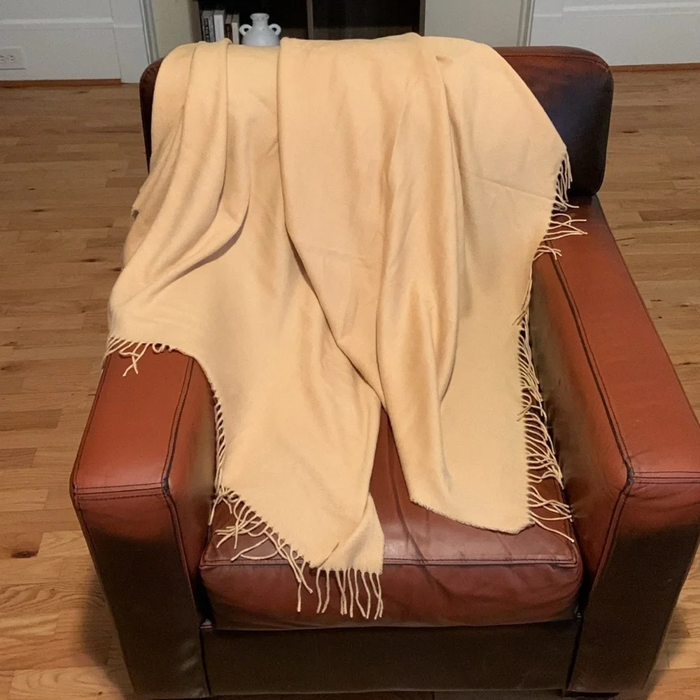 CO. BI. REY Camel Fringe 100% Pure Cashmere Throw Made In Italy 72X56”